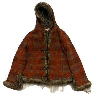 Tasha Polizzi Women’s Aztec Print Jacket Faux Acrylic Fur Trim Size XL